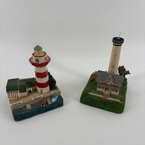 Spoontiques Lighthouse Figurine Set Hilton Head St Simons Island Light Up Resin